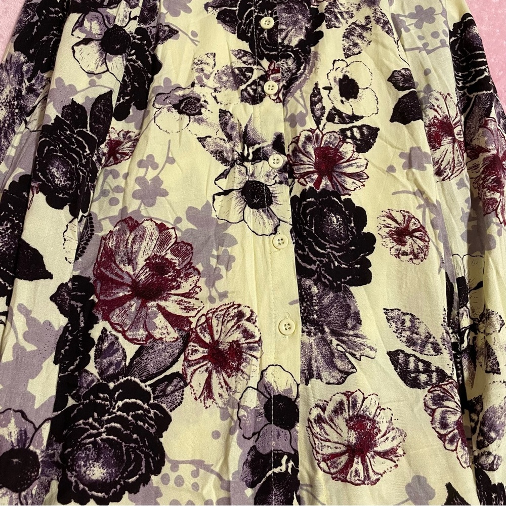 Women’s Cream Purple Floral Flower Long Maxi Dress Size Small - Picture 5 of 10